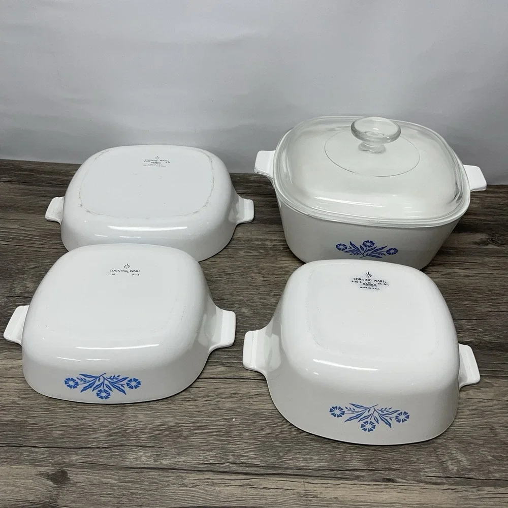 Vintage Corning Ware Blue Cornflower 4pc Set P-9-B P-2½-B w/Lid P-1-B P-1½-B